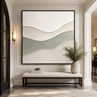 Peinture à l'huile abstraite texturée bio, vert sauge neutre, toile ondulée, art mural pour hôtel, villa, décoration de salon