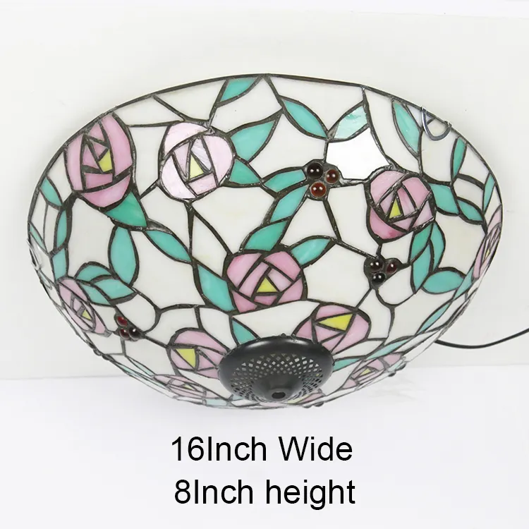 Longhuijing Indoor Tiffany Light Flush Mount Verlichtingsarmaturen Met 16Inch Handwerk Glas In Lood Lampenkap