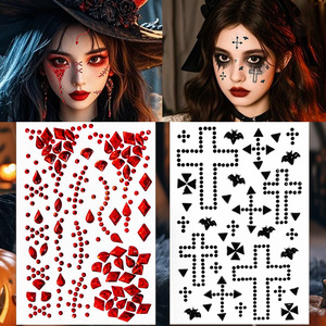 Pegatinas Faciales de Halloween con Diamantes de Imitación, Diseño de Murciélago Rojo y Negro, Pegatinas de Tatuaje de Maquillaje para Cosplay y Fiestas - Product Image 3