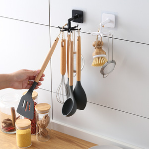 Multifunctional Rotatable <b>Hook</b> <b>Wall</b> Mounted Adhesive Storage <b>Rack</b> For Kitchen Bathroom Utensils And Small Items Black And White - Product Image 1
