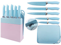 Nouveau produit 5 poignées en plastique noir en acier inoxydable pour Clad Chopp avec bloc 5 pièces style revêtement antiadhésif ensembles de couteaux de cuisine