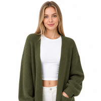 Cardigan Femme Personnalisé avec LOGO, Tricoté Épais, Manches Longues, Couleur Unie, Décontracté, Tendance Hiver, Polyester Doux, Fabrication OEM & ODM