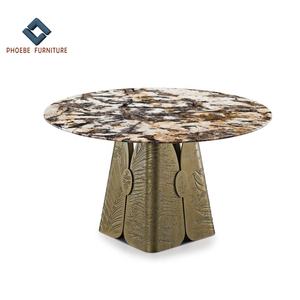 Juego de Mesa de Comedor Rectangular de Lujo con Cubierta de Mármol Natural Dorado y Base de Latón con Patas de Cobre - Product Image 4