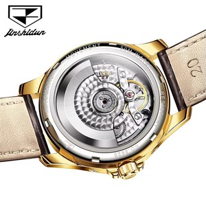 Jsdun 8926 reloj mecánico automático para hombre correa de cuero genuino reloj esqueleto diseño moda 50M impermeable hombre reloj de pulsera - Product Image 5