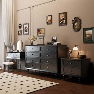 Ensemble de meubles de coiffeuse d'importation française miroir éclairé personnalisé <span class=keywords><strong>laqué</strong></span> rose beige gris tabouret inclus - Product Image 6