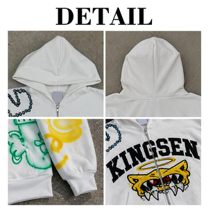 Sudadera con capucha corta de felpa francesa de alto gramaje, de corte holgado y extragrande, con cremallera, con estampado gráfico integral DTG, estilo streetwear personalizado - Product Image 6
