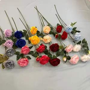 Artificial European peony for marriage event single round blue rose artificial silk flowers for wedding party decorations