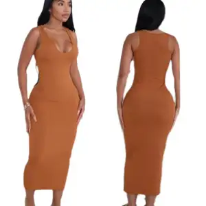 Vestidos de fiesta de verano para mujer, ropa informal sin mangas acanalada, 2023 poliéster y Spandex, maxi, venta al por mayor