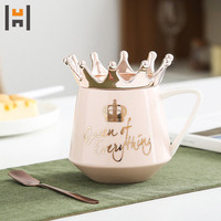 Tasse à café professionnelle style nordique en céramique, couvert, avec couronne, plaqué or, pour couple