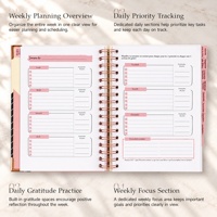 Agenda de prière chrétienne française personnalisé A5 avec couverture géométrique en papier, spirale et dorure rose, 2026-2027, avec coffret cadeau