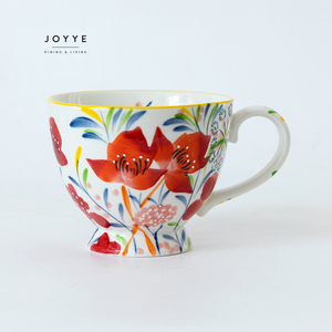 Joyye Trong Kho 16 Oz <span class=keywords><strong>450Ml</strong></span> Cốc Gốm Cà Phê Cốc Sữa Bộ 4Pcs Dưới Men Màu Handpainted Hoa Cốc Gốm - Product Image 5