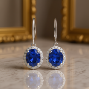 Orecchini E729 con Diamanti Blu Taglio Ovale in Oro Bianco, Gioielli Classici da Sposa per Donna, Certificati GIA - Product Image 2