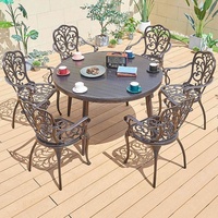 table à manger d'extérieur Mobilier de patio 6 places Luxe extérieur en fonte d'aluminium Table ronde et chaises de jardin