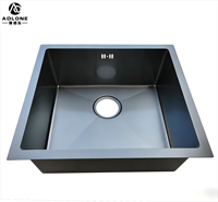 Évier de cuisine carré simple en acier inoxydable 304 brossé noir, fait main, 50*45cm, à encastrer, moderne et intelligent