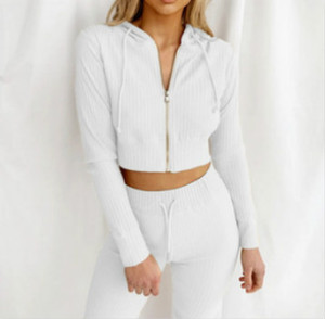 Herbst/Winter Damen Kapuzen-Outfit Langarm schlanke Sport Set Freizeit <span class=keywords><strong>2</strong></span> Stück Anzug für Frauen - Product Image 1