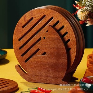 Posavasos Redondo de Madera de Caucho Ébano Antideslizante y Aislante del Calor para Cocina, Mesa, Platos, Tazas y Cazuelas - Product Image 1