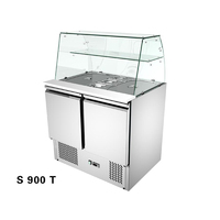 Table de présentation de salades verticale en acier inoxydable à double température réglable, refroidissement par ventilateur, 2 portes, contrôle numérique, dégivrage automatique