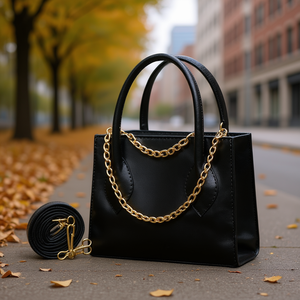 Bolso Bandolera Layla Negro de PU con Gran Capacidad, Decorado con Cadena, Estilo Clásico Otoño Invierno para Mujer - Product Image 2