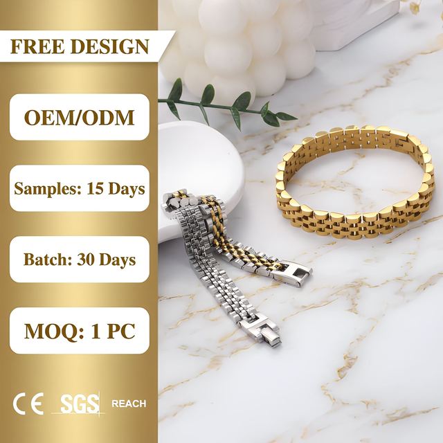 Hot Sale 18K Gold Plated Zircon Trendy Watch Band Style Link Bracelet Stainless Steel Adjustable Jewelry for Unisex Party