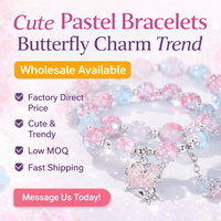Bracelet en perles de cristal pastel avec breloque papillon, élastique, Kawaii, pour femmes, mignon, style bohème, bijoux faits à la main, cadeau