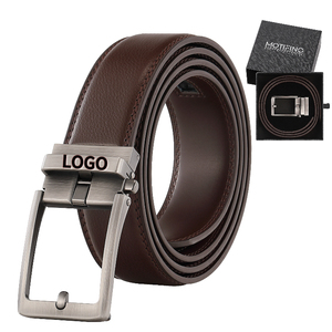 カスタムロゴビジネスブラウン自動分割リアル牛革ラチェットベルトボックス付き男性の本革ベルト - Product Image 1