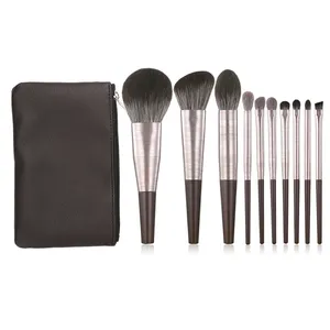 HXT-021 10pcs professional synthetic fiber nylon hair plastic handle cosmetic brush makeup brush set private logo with pu bag