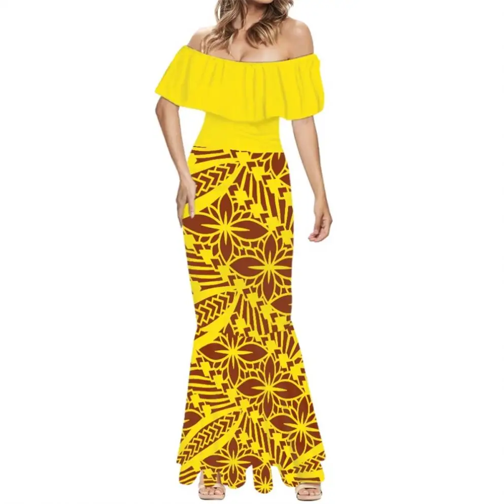 Robe de soirée à épaules dénudées pour femme, motif Tribal polynésien, imprimé personnalisé, style sirène, 2023