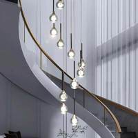 Escalier Villa double salon grand lustre Escalier hall Salle de banquet Lumière luxe lampe à led longue suspension