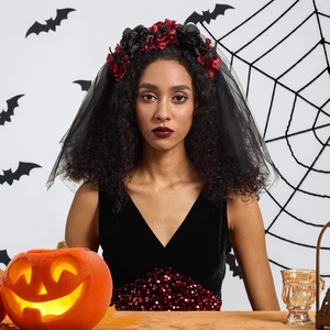 Hot Selling Women's Halloween Horror Mesh <b>Fascinators</b> Party Dance Dress up Flower Headband for Women - Product Image 6