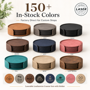 Posavasos Redondos de Cuero PU con Logotipo Personalizado, Posavasos de Cuero Sintético Grabables con Láser, Juego de Posavasos con Soporte, Regalo de Boda - Product Image 2