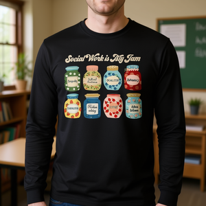 Camiseta de manga larga con estampado digital de cuello redondo unisex para trabajadores sociales y consejeros escolares, Social Work Is My Jam - Product Image 3