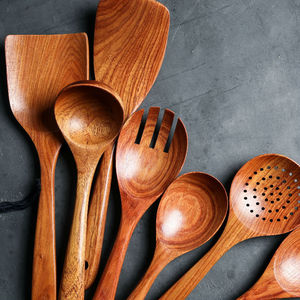 Juego de utensilios de madera estilo chino, 8 piezas, madera de olivo roja, cuchara, espátula, cucharón, colador, solo lavar a mano - Product Image 2