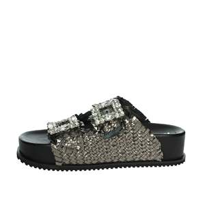 Sandalias de cuña para mujer Keys K 10920 con malla metálica platino y hebilla de cristal - Product Image 1