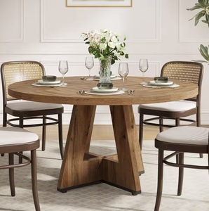 Mesa de Comedor Redonda Pequeña de 47 Pulgadas con Base de Pedestal de Madera Sólida, Mesa de Cocina para 4 Personas, Muebles para el Hogar, Fabricación al por Mayor, Personalizable - Product Image 1