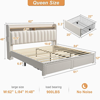 XDS Cadre de lit King Size moderne et élégant 4 tiroirs de rangement Tête de lit rembourrée tuftée Aucun ressort de boîte nécessaire Matériau en toile souple