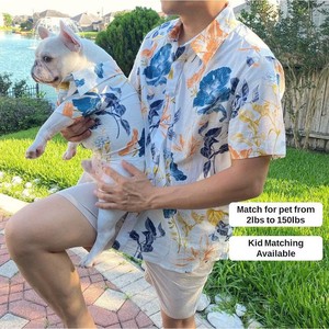 Floral Hawaiian Cotton Dog Dress Matching Owner Outfit Summer Breathable Pet <b>Clothes</b> Set - Product Image 5