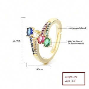 แหวนทองชุบ 18K วินเทจประดับเพชรซิคอนหลากสี สำหรับผู้หญิง ขายส่ง - Product Image 6