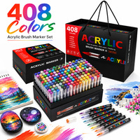 Ensemble de marqueurs acryliques rechargeables Bview Art Gift Bag - 408 couleurs, tons chauds et froids, pour les arts plastiques, non toxiques, EN71