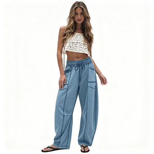 Pantaloni Cargo da <span class=keywords><strong>Donna</strong></span> Personalizzati Best-Seller, Larghi a Gamba Larga con Cuciture a Contrasto, Casual Estivi con Coulisse in Vita, per Uso Quotidiano - Product Image 6