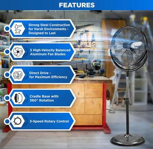 Ventilador de pedestal industrial de alta velocidad de 20 ", ventilador de pie con cabezal de tambor, ventilador de pie industrial de 2" con 5 aspas - Product Image 4