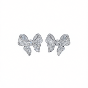 Pendientes de lazo para mujer, de cristal y aleación con diamantes de imitación, bonitos, a la moda, regalo para mujer, diseño con microincrustaciones - Product Image 1