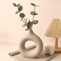 Vase de table en céramique TONFO, forme donut, style nordique minimaliste, finition mate, anneau moderne, fleur, logo personnalisé, OEM ODM, fait main