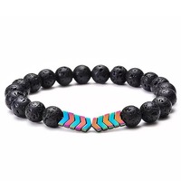 Bracelet en pierre naturelle perlée, pierre de lave volcanique, bracelet énergétique en minerai de magnétaite, bracelet flèche - Vente chaude