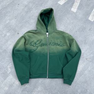 Уличная одежда по индивидуальному заказу, французская махровая Толстовка в тяжелом весе, укороченная кислотная аппликация, потрепанная вышитая мужская толстовка с капюшоном - Product Image 1