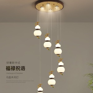 Nouveau lustre en bois massif de style chinois classique à six têtes, lumière de luxe pour escalier, lustre rotatif duplex, luminaires suspendus - Product Image 6