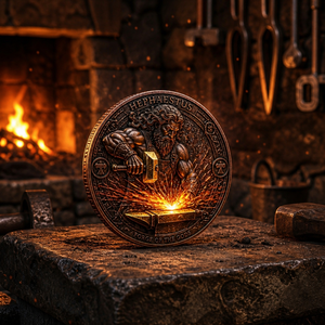 Moneta commemorativa personalizzata 3D ad alto rilievo di Efeesto, dio greco, in bronzo antico, moneta sfida Forgiatura degli Dei, per regalo di lusso - Product Image 2
