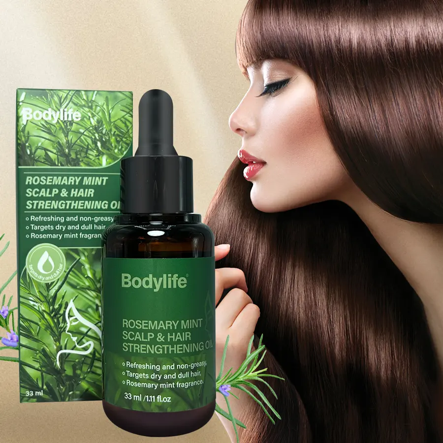 Özel organik bitkisel biberiye yağı saç büyüme tedavisi için kıvırcık saç hasarlı saç bakımı için özel etiket vitaminleri