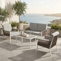Ensemble de meubles d'extérieur en rotin moderne, 4 pièces, table et chaises avec canapé pour patio, jardin, cour et salon