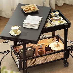 <b>Vintage</b> style movable coffee <b>table</b>, sofa <b>side</b> <b>table</b>, bedside <b>table</b>, folding trolley, living room storage shelf - Product Image 1