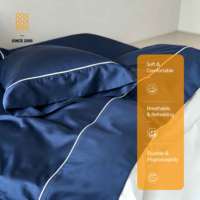 Ensemble de draps de luxe Queen 4 pièces, 300 fils, satin, coton uni, avec passepoil, style hôtel